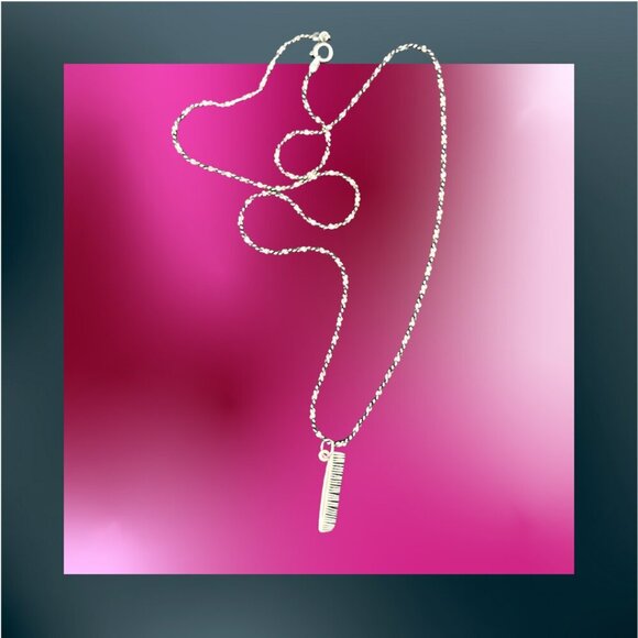 Sterling Silver Comb Pendant Necklace on Twisted Serpentine Chain - Picture 1 of 11